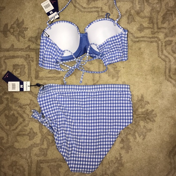 High-waisted blue/white checkered bikini - Picture 2 of 3
